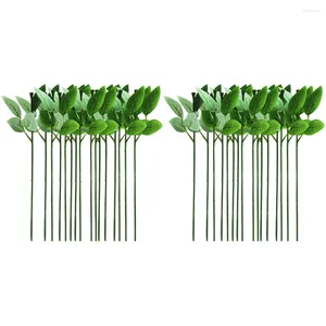 Decorative Flowers 40 Pcs Rose Stem Plastic Roses Green Floral Wire Wedding Supplies Handmade Material Artificial Crafts