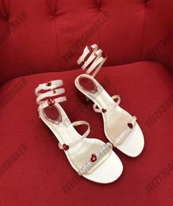 2021 Snakelike Diamond Spring High Heel Rene Caovilla Crystal Karung Rose Gold Twining Rhinestone Sandals 여성 여름 두꺼운 발 뒤꿈치 5823264