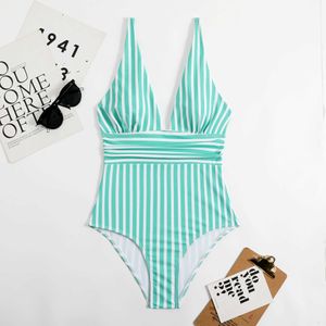Printed Womens One Piece Stripe Triangle Swimwear Soft Bag New Beach Bikini