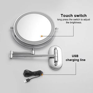 7 inch Wall Mounted Makeup Mirror 3x/5x/7x/10x Magnifying Double Side USB Charging Bathroom 3 color light Smart Cosmetic Mirrors