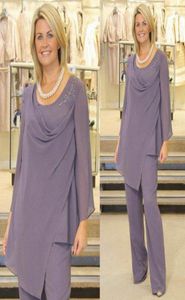 Light Purple Mother of the Bride Pant يناسب الأكمام الطويلة بالإضافة إلى الحجم الشيفون بالإضافة إلى الحجم الفستان السهرة لحفل الزفاف رخيص 6630826