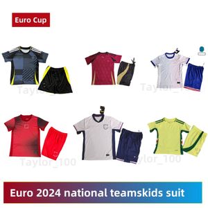 24-25Jersey for Kids Национальная команда Детская футбольная комплект Англия Германия Португалия Уэльс Испания Нидерландовская футбольная рубашка для детей