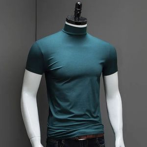 Fashion Mens Summer Korean Style Plus Size Harajuku T-Shirt Short Sleeve High Neck Turtleneck Slim Fit Luxury Clothing Male 240403