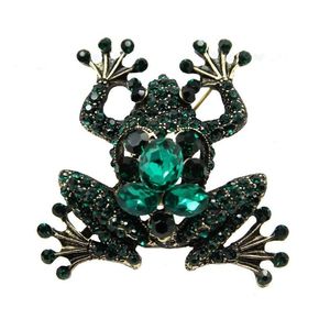 Szpilki, broszki żaba broszka w stylu vintage Antique Gold Crystal Rhinestone Biżuteria Kobiety odzież Płaszcz Płaszcz Klip Luksusowe zwierzę Dh6yo