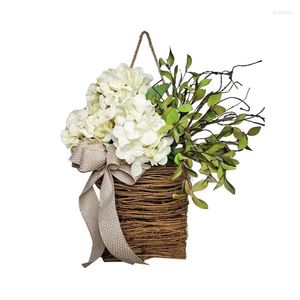 Dekorativa blommor Spring Wildflower Door Hanging Basket Wreath Welcome Sign Easter Day For Front Home Decor