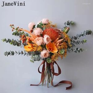 Flores de casamento Janevini vintage Orange Bridal Bouquet para buquês artificiais Bride segurando o casamento Flores de Novia