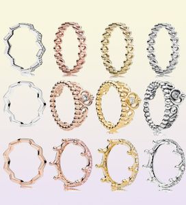 Nowy 925 Srebrny Pierścień Pierścień Otwarty Połączony miłość serce Księżniczka Tiara Królewska Koron Pierścień dla kobiet biżuteria Prezent1024401