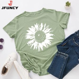 JFUNCY S-5XL Mulheres camisetas fêmeas de manga curta fêmea Tops Flower Pried Mulher Camiseta Casual 2024 Camise de algodão de verão 240403