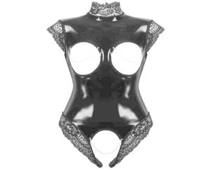 Nxy sexig uppsättning erotisk fetisch kropp kostym cupless crotchless teddy underkläder femme svart lagbok pvc latex catsuit gotiska kvinnor porr cos5322031