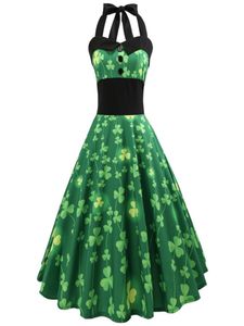 Clover Floral Vintage Dress 2018 Женщины Halter Pin Up Summer Dress Audrey Hepburn 50S 60S Rockabilly Retro Swing Party DRS7556308