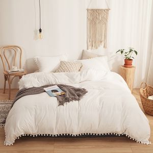 Bedroom Bedding Tassel Duvet Tampa de 2-3 peças, conjunto de edredom de microfibra lavado, com fechamento de zíper, gravata de canto