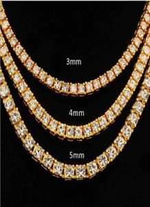 Hiphop 18k Gold Iced Out Diamond Chain Ожерелье CZ Теннисное ожерелье для мужчин и женщин 42767627322547