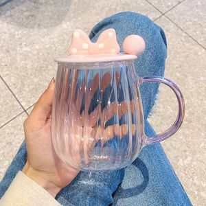 Copos de vinho polca ponto arco de alto valor resistente a calor copo de água de vidro com colher de tampa meninas caneca de caneca de caneca café café da manhã de leite