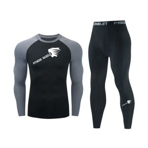 Pants Gym Men Running Set Compression Gym Clothing Sportswear Quick Dry Tights Sport Suit Long Sleeves Muscle Fitness Tshirt + Pants