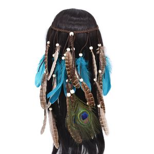 Длинные пера для волос ювелирные изделия для женщин павлин индийские этнические чары пляжная вечеринка повязка на голову, богемная одежда для волос женщина