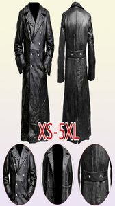 Herrläder faux herrarnas tyska klassiska WW2 enhetliga officer Black Real Leather Trench Coat 2209223558577