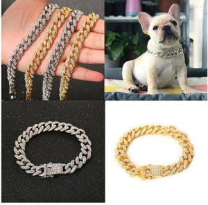 Dog Collars Pet Cat Chain Collar Jewelry Metal Material With Diamond 125mm Width Pitbull Personalised Dogs Accessories1532752