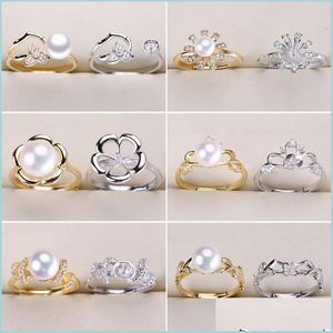 Schmuckeinstellungen Diy Ring Gold Sier Perle Ringe Setzen Sie Kronzirkon für Frauen Mode verstellbare Größe Hochzeit Geschenk Drop Lieferung Dhnmt