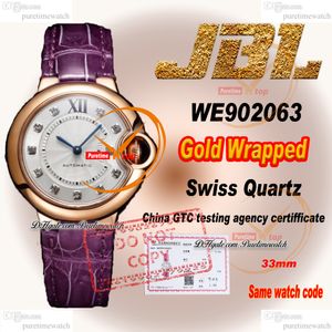 WE902063 Szwajcarski kwarc Women Watch JBLF 33 mm Zatrzymany 18K Rose Gold Case Silver Diamonds Markery Purple Croc Pasp Super Edition Lady Puretime Ptcar