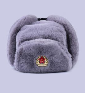 Radziecka odznaka Ushanka Rosjanie mężczyźni kobiety Winter Hats Faux Rabbit Fur Army wojskowy kapelusz bombowy Kosak Trapack Earflap Snow Ski Cap 22805325