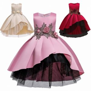 Meninas vestidos crianças vestido de colete de verão Princesa vestido de flor das crianças Roupas de crianças pequenas saias de peixe juvenil Salia plissada de saia estampada vestido bordado Si f2ym#