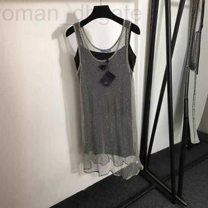 Runway Dresses Designer 2024 NY METAL Triangle Mesh Hollow Perspective Sling Tank Top Dress med foder 5YA5