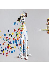 Cartoon Animal Dog with Colorful Bubble Handpainted Oil Painting on Canvas Mural Art Picture for Home Living Bedroom Wall Decor3890969
