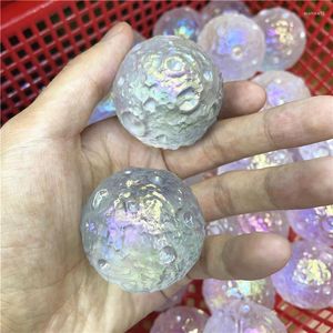 Decorative Figurines Natural Aura Clear Quartz Crystal Sphere Balls Carved Moon Ball Healing Stone For Folk Crafts