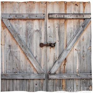 Duş Perdeleri Rustik Eski Ahşap Garaj Kapısı By Ho Me Lili Perde Kancalar Antik Batı Kırsal Kasaba Dayanıklı Su Geçirmez Ev Dekor