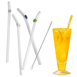 Drinking Straws Reusable Glass Transparent Kit With Cleaning Brush For Tumblers Coffee Mugs Mason Jars