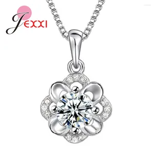 Chains Top Brand Woman Pendant Necklaces Fine 925 Sterling Silver Clear Cubic Zircon Korea Flower Charms Collares De Moda 1