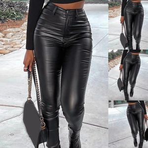 Kadın Pantolon Sahte Deri Uzun Kadın Y2K Street Giyim Vintage Yüksek Bel Bol Pantolon Seksi Bodycon Tayt Pantalones