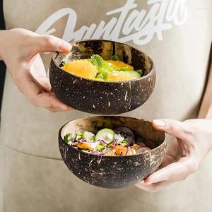 Bowls Natural Coconut Shell Bowl Spoon Set Creative Fruit Salad Noodle Wooden Tableware Kitchen