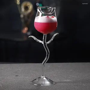 Bicchieri da vino creativo elegante flauto champagne flauto trasparente a forma di rosa in vetro in vetro cocktail tazza di cocktail rossa per matrimonio