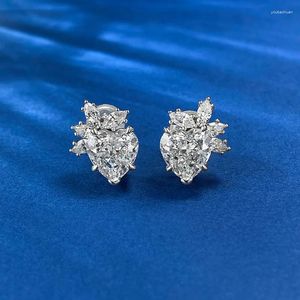 Stud Earrings S925 Silver High Carbon Diamond One Carat Heart Shaped Love Classic Light Luxury Versatile Wholesale