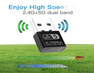 1200 Мбит / с MINI USB WIFI ADAPTER ADAPTER LAN CARD для ПК WIFI DONGLE ДВОЙНА