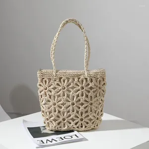 Shoulder Bags Casual Straw Hollow Flower Women Woven Bag Women's Portable Seaside Vacation Beach Rattan Female Handbag