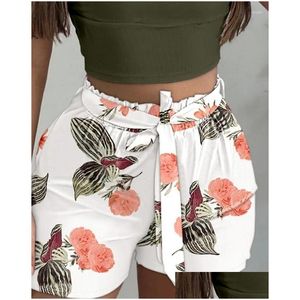 Womens Tracksuits Fashion Crop U-Neck Tank Top Vintage Tropical Print Shorts Set 2024 Summer Female Vacation Casual Short Pants Drop D Dhyzs