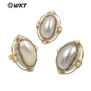 WT-MPR047 WKT Fashion Gift Mabe Shell and Rhinestone Style for Women Dancing Party Justerbar Finger Ring 240403