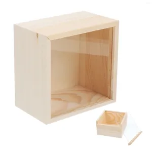 Gift Wrap Wooden Storage Clear Lid Case Container Decorative Box Display Unfinished Wood