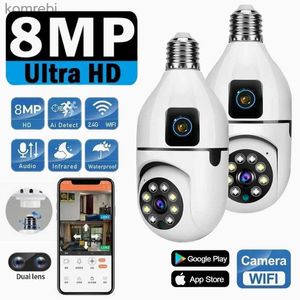 PTZ -Kameras 8MP E27 Glühbirnen -WiFi -Kamera 8x Zoom Dual Lens Indoor Überwachung Human Tracking Wireless bidirektionaler Audiokamera -Farb Nachtsicht C240412