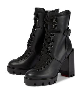 Vinterstövel Kvinnans namn Brand Ankle Boots Macademia äkta läder Ankles Booties Martin Boots Black och med snörning Fashion Chunky Heel9927750