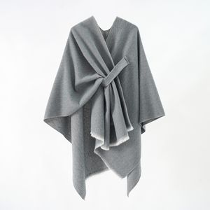 Women's Solid Color Faux Cashmere Big Split Shawl Warm Monochrome Poncho Plain Poncho