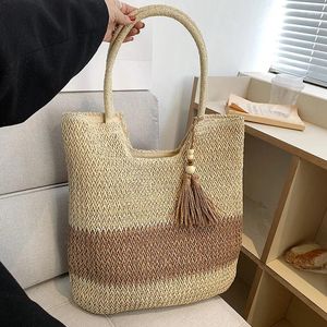 Bolsa de ombro para mulheres de grande capacidade de grande capacidade, com tassels, maçaneta de maçaneta de sacola de materia de palha de palha de palha de praia