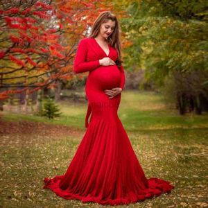 Moderskapsklänningar lång svansning av moderskapsklänningar fotografering rekvisita v-ringning maxi klänning bomullsklänning gravida kvinnor graviditet höstfoto skjutkläder 240412