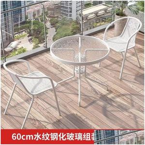 Camp Furniture Outdoor Balcony Small Table Chair Set Leisure White Combination Folding Household Tea Drop Delivery Sports Outdoors Cam Dhxl7