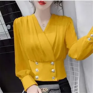 Women's Polos 2024 Autumn Long Sleeve Chiffon Shirt Elegant And Fashionable Waist Wrapped Bubble Short Bottom Top