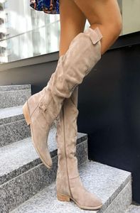 Boots Women Knee High Solid Color Suede Lady Flats Winter Warm Comfortable Female Shoes Point Toe Sexy Zipper Low Heel Tall Boot 25343065