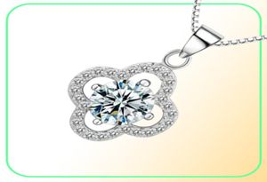 YHAMNI Fine Jewelry Solid Silver Necklace Clover Shape Set 1 ct SONA CZ Diamond Pendant Necklace For Women Wedding Jewelry 4Y9546485