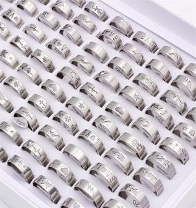 100 PCS Moda Hollow Gümüş Renk Paslanmaz Çelik Bant Halkaları Erkekler için Kadınlar Mix Hayvan Aşk Vb. Stil boyutu 17mm ila 21mm3563295189